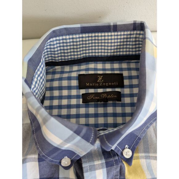 Mario Zegnoti Poplin Shirt Men L* Check Button Down Long Sleeve Contrast Trim - Picture 5 of 13